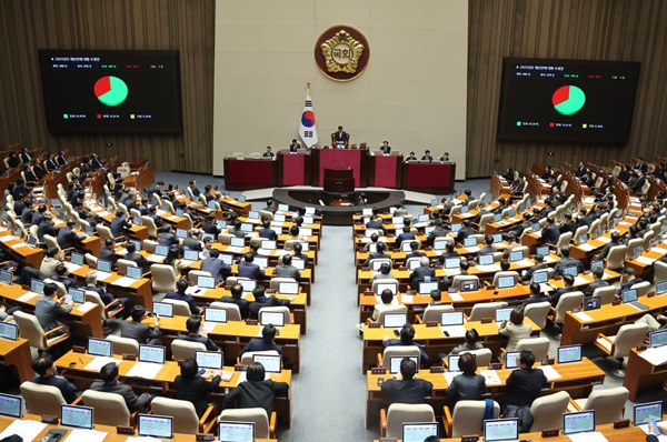 10일 오후 국회 본회의에서 2025년도 예산안에 대한 수정안이 통과되고 있다. (사진=연합뉴스)