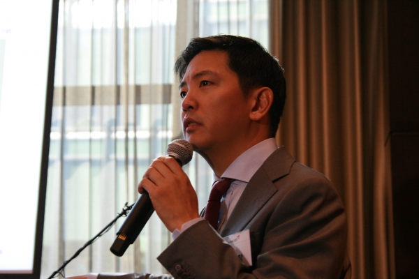 박세창 아시아나IDT 대표가 5일 서울 여의도에서 기업설명회를 열고, 기업 비전을 이야기하고 있다.(사진=아시아아나IDT)