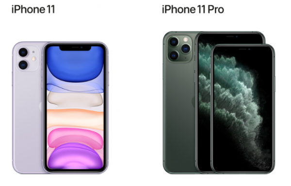 아이폰11(왼쪽)과 아이폰11 프로맥스(왼쪽 큰 모델), 아이폰11 프로. (사진=애플 홈페이지)