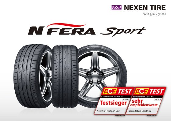 넥센타이어 '엔페라 스포츠' 제품이 독일의 유력 자동차 전문지 '아체에 렌크라트'가 실시한 여름용 타이어 성능 테스트에서 종합 1위를 차지했다. (사진= 넥센타이어)