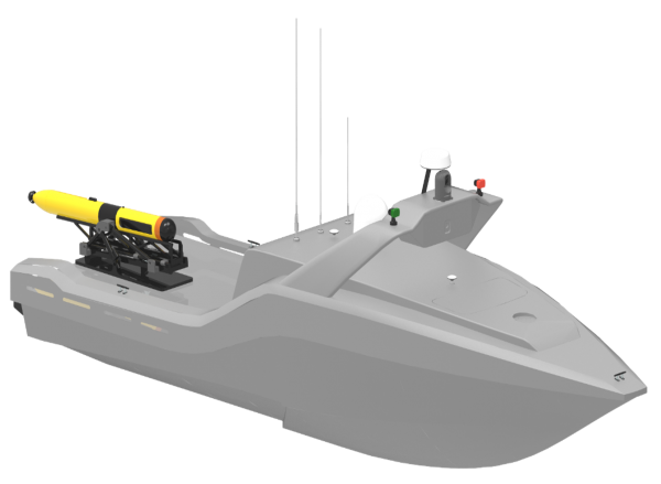자율무인잠수정(AUV)이 탑재된 무인잠수정(USV) (사진=한화시스템)