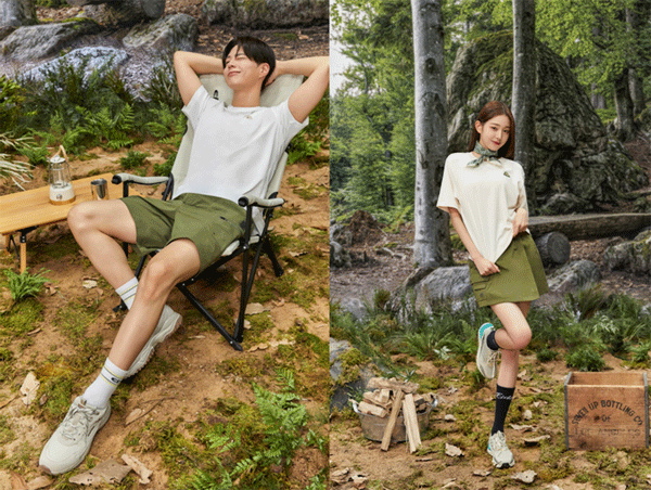 아웃도어 패션 브랜드 아이더의 모델 박보검(왼쪽)과 장원영이 '콜드 브루 시리즈'를 선보이는 화보. (사진=K2코리아) 