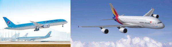 대한항공과 아시아나항공의 항공기 사진. (사진=대한항공,아시아나항공)