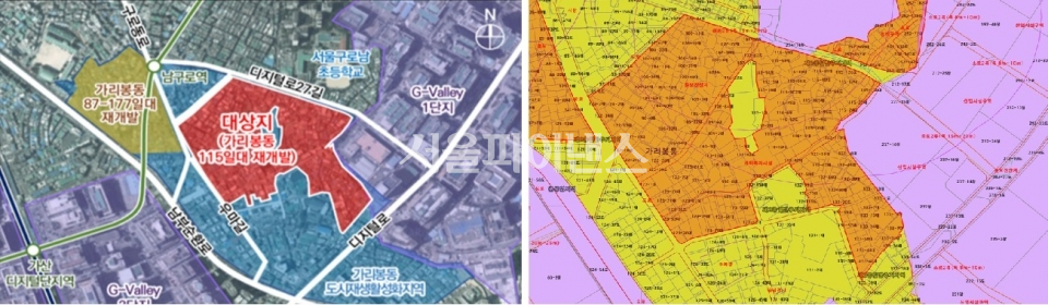 신속통합기획 후보지로 지정된 구로구 가리봉동 115번지 일대 1차 구역계(왼쪽)에서 2차 구역계로 변경된 모습. (사진=제보자) 