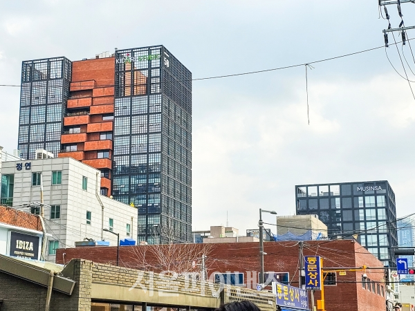 성수동 시그니처인 붉은 벽돌로 장식된 성수역 인근 건물들. 이 지역의 오피스 공실률은 8주 연속 0%대를 기록하고 있다. (사진=박소다 기자)