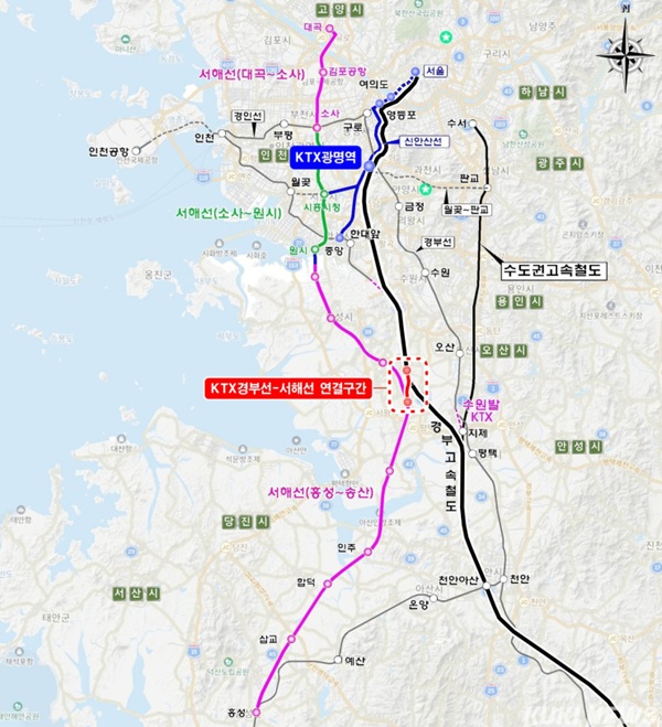 광명시 KTX경부선-서해선 연계사업 노선도.  (사진=광명시)