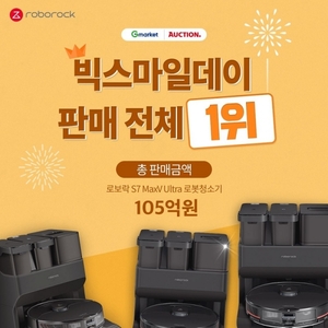 "로보락 S7 MaxV Ultra, '빅스마일데이' 전체 매출 1위"
