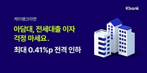케이뱅크, 아파트담보·전세대출 금리 최대 0.41%p 인하